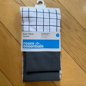 Room Essentials Body Pillow Covers 2 pack solids Grey & white/Grey checkered